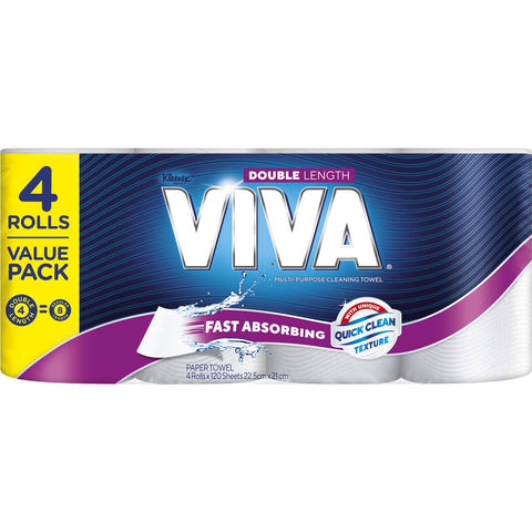 Viva Double Length Paper Towels Length White 480 Sheets 4 Pack