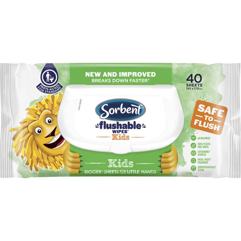 Sorbent Flushable Wipes Kids 40 Pack