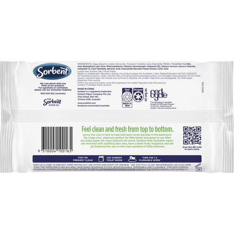 Sorbent Flushable Wipes Kids 40 Pack