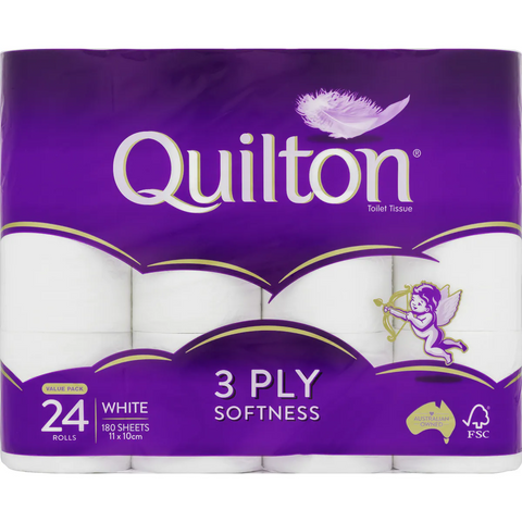 Quilton Toilet Tissue 3 Ply White 180 Sheets 24 Pack