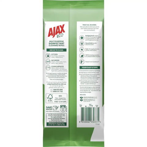 Ajax Eco Antibacterial Disinfectant Cleaning Wipes Lemon 110 Pack