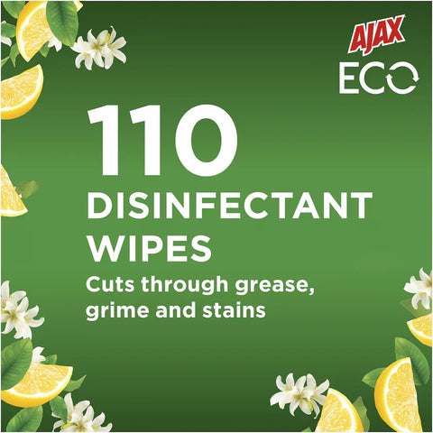 Ajax Eco Antibacterial Disinfectant Cleaning Wipes Lemon 110 Pack