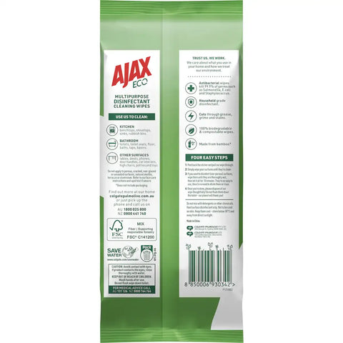 Ajax Eco Antibacterial Disinfectant Cleaning Wipes Vanilla 110 Pack