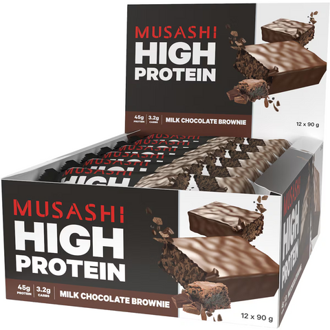 Musashi High Protein Bar Chocolate Brownie, Low Carb, 90g