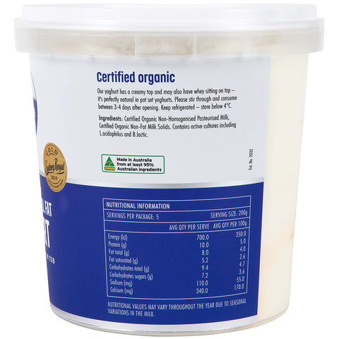 Organic All Natural Full Fat Yoghurt 1kg