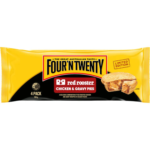 Four'n Twenty Red Rooster Chicken & Gravy Pies 4 Pack 700g