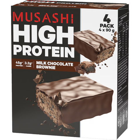 Musashi High Protein Bars Milk Chocolate Brownie 90g X 4 Pack