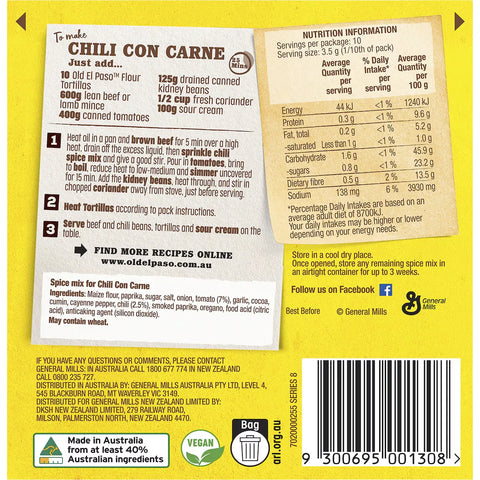 Old El Paso Chili Con Carne Spice Mix Medium 35g