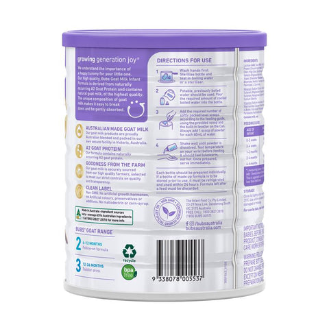 Bubs Goat Milk Infant Formula Stage 1 800g