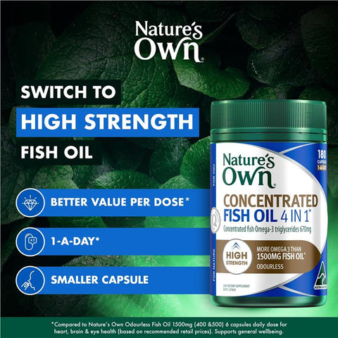 Nature's Own Concentrated Fish Oil 4 in 1 180 Capsules