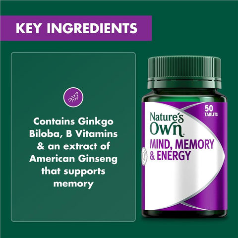 Nature's Own Mind Memory & Energy 50 Tablets