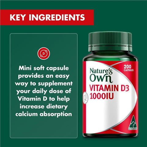 Nature's Own Vitamin D3 1000iu 200 Capsules