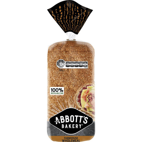 Abbott's Bakery Farmhouse Wholemeal Sandwich Slice Bread Loaf 750g