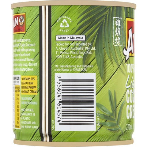 Ayam 100% Natural Light Coconut Cream 270ml