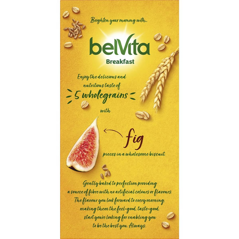 BelVita Fruit & Fibre Breakfast Biscuit, showing the crunchy texture with fig pieces."