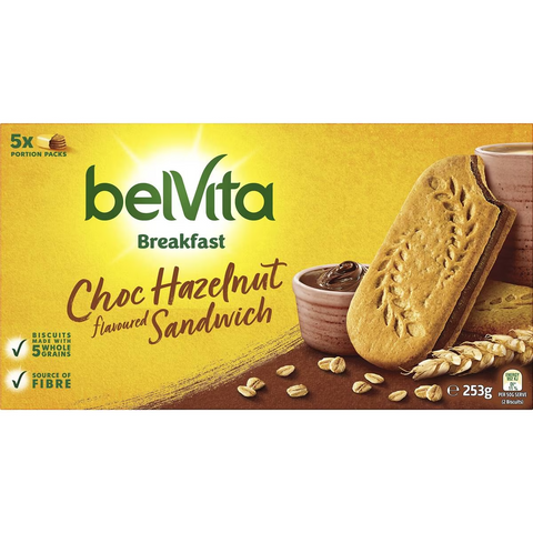 Belvita Choc Hazelnut Sandwich,
BelVita Breakfast Duo Crunch Biscuits,
Duo Crunch Biscuits,
Nutritious breakfast snack
5 wholegrain biscuits
High-fiber breakfast biscuits
Healthy snack biscuits