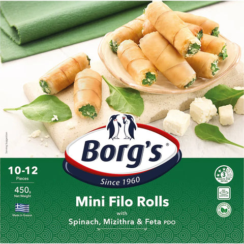 Borg's Mini Filo Rolls Spinach Mizithra & Feta 450g