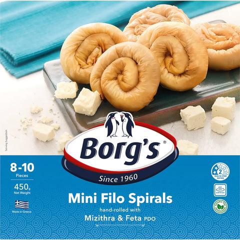 Borg's Mini Filo Spirals Mizithra & Feta 450g