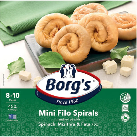 Borg's Mini Filo Spirals Spinach Mizithra & Feta 450g