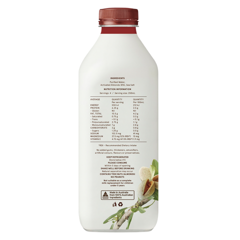 Unsweetened Activated Australian Almond Milk 1L