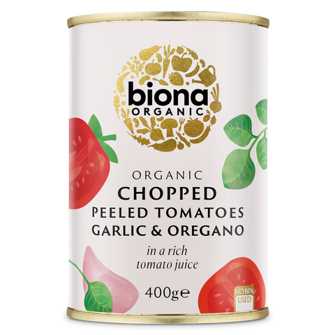 Biona Organic Chopped Peeled Tomatoes Garlic & Oregano - 400g