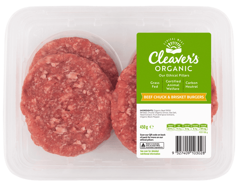 Cleaver's Organic Beef Chuck & Brisket Burger / 450g