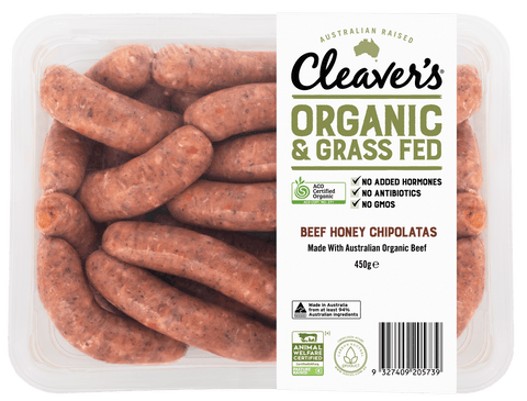 Cleaver's Organic Beef Honey Chipolatas / 450g