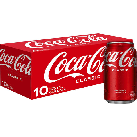 Coca - Cola Classic Soft Drink Multipack Cans 375ml X 10 Pack