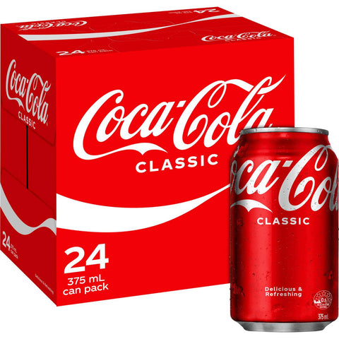 Coca - Cola Classic Soft Drink Multipack Cans 375ml X 24 Pack