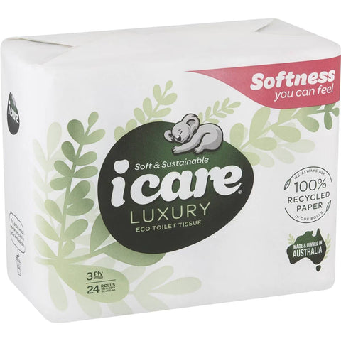 Icare 100% Recycled Toilet Tissue 3 Ply 180 Sheets 24 Pack