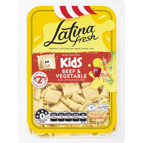 Latina Fresh Kids Mini Ravioli Pasta Beef & Vegetable 200g