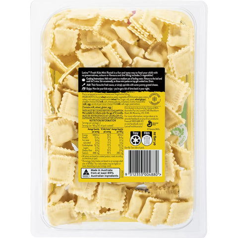 Latina Fresh Kids Mini Ravioli Pasta Cheese & Vegetable 200g