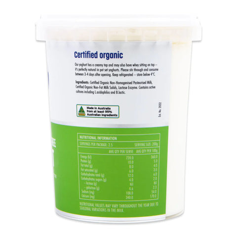 Organic Natural Lactose Free Yoghurt 500g