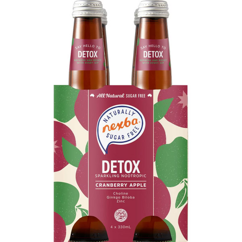 Nexba Detox Sparkling Nootropic Cranberry Apple – Sugar-Free Hydration, 4-Pack