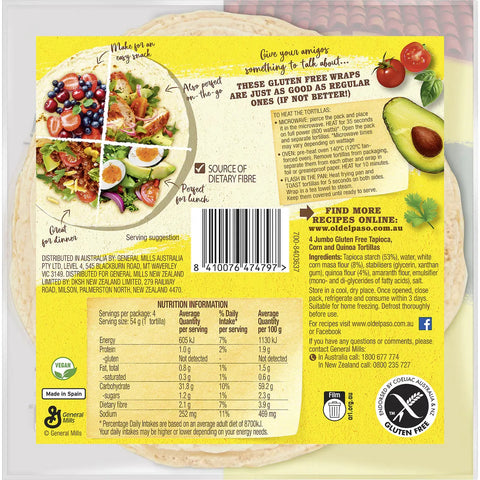 Old El Paso Gluten Free Jumbo Tortilla Wraps 4 Pack