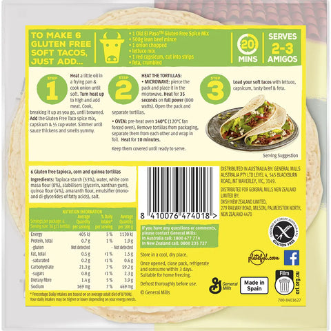 Old El Paso Gluten Free Tortilla Fajita Wraps 6 Pack