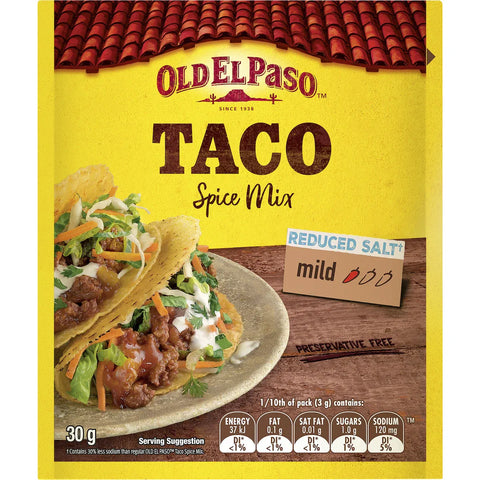 Old El Paso Taco Spice Mix Mild Reduced Salt 30g