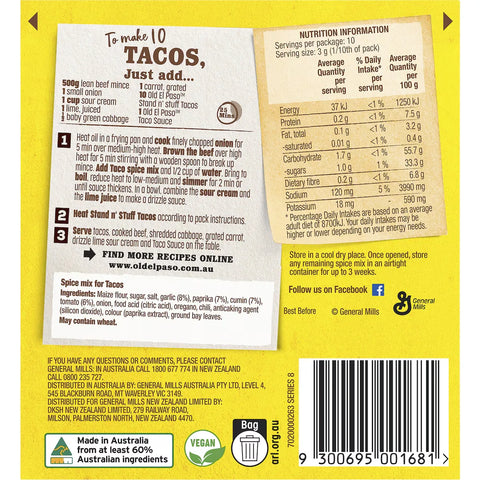 Old El Paso Taco Spice Mix Mild Reduced Salt 30g