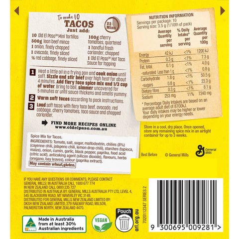 Old El Paso Taco Spice Mix Fiery Hot 35g