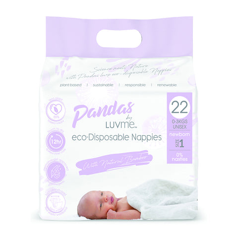 Pandas by Luvme ECO Disposable Nappies Newborn (0-3kg) 22 Pk