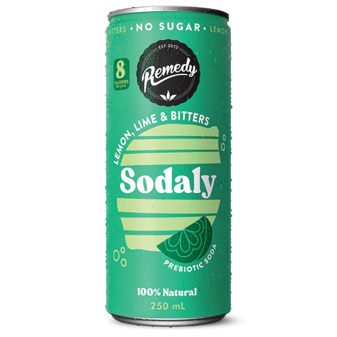 Remedy Lemon, Lime & Bitters Sodaly Prebiotic Soda No Sugar Cans 250ml X4 Pack