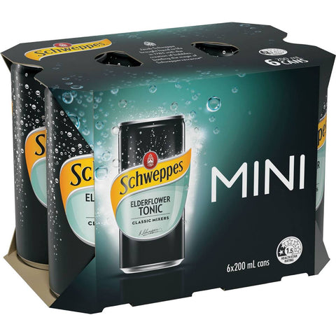 Schweppes Elderflower Tonic Mini Cans 200ml X 6 Pack