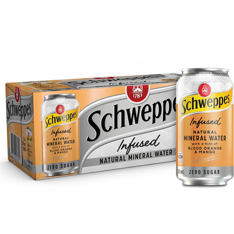 Schweppes Infused Natural Mineral Water Blood Orange & Mango 375ml X10 Pack