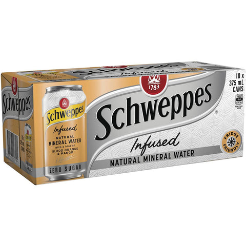 Schweppes Infused Natural Mineral Water Blood Orange & Mango 375ml X10 Pack