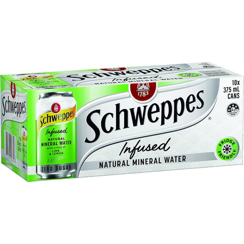 Schweppes Natural Mineral Water Infused Lime & Lemon 375ml X 10 Pack