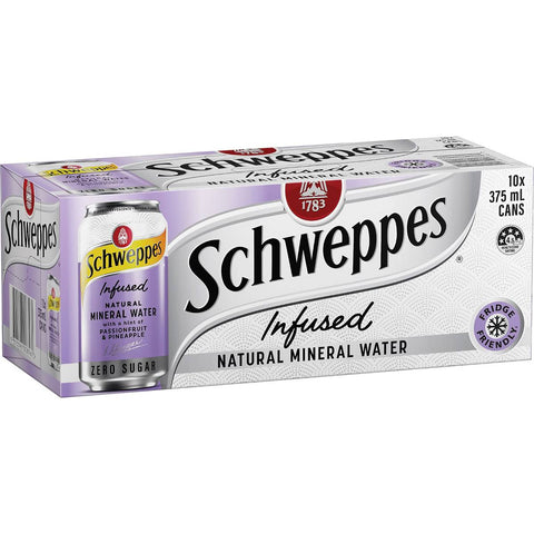 Schweppes Natural Mineral Water Infused Passionfruit & Pineapple 375ml X 10 Pack