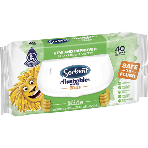 Sorbent Flushable Wipes Kids 40 Pack