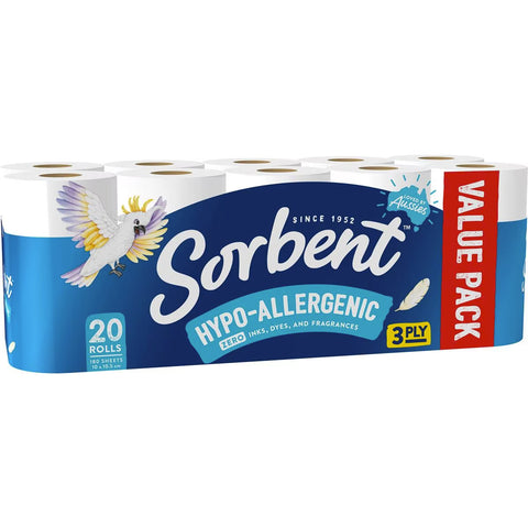 Sorbent Toilet Tissue Hypo Allergenic 20 Pack