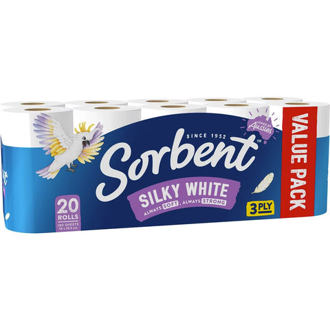 Sorbent Silky White Toilet Tissue  20 Pack