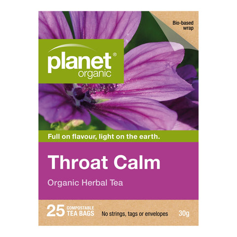 Planet Organic Throat Calm Herbal Tea | 25 Tea Bags